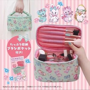 Japanese Kawaii Swimmer Green Pink Medium Travel Cosmetics Bag with Bow Handle